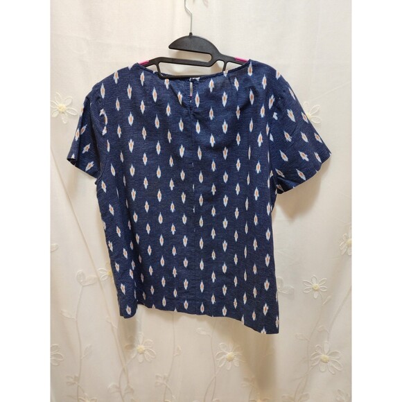 J.Crew Womans XL Blue Denim Blouse Ikat Linen Tribal Boxy Southwestern Aztec - Picture 10 of 12